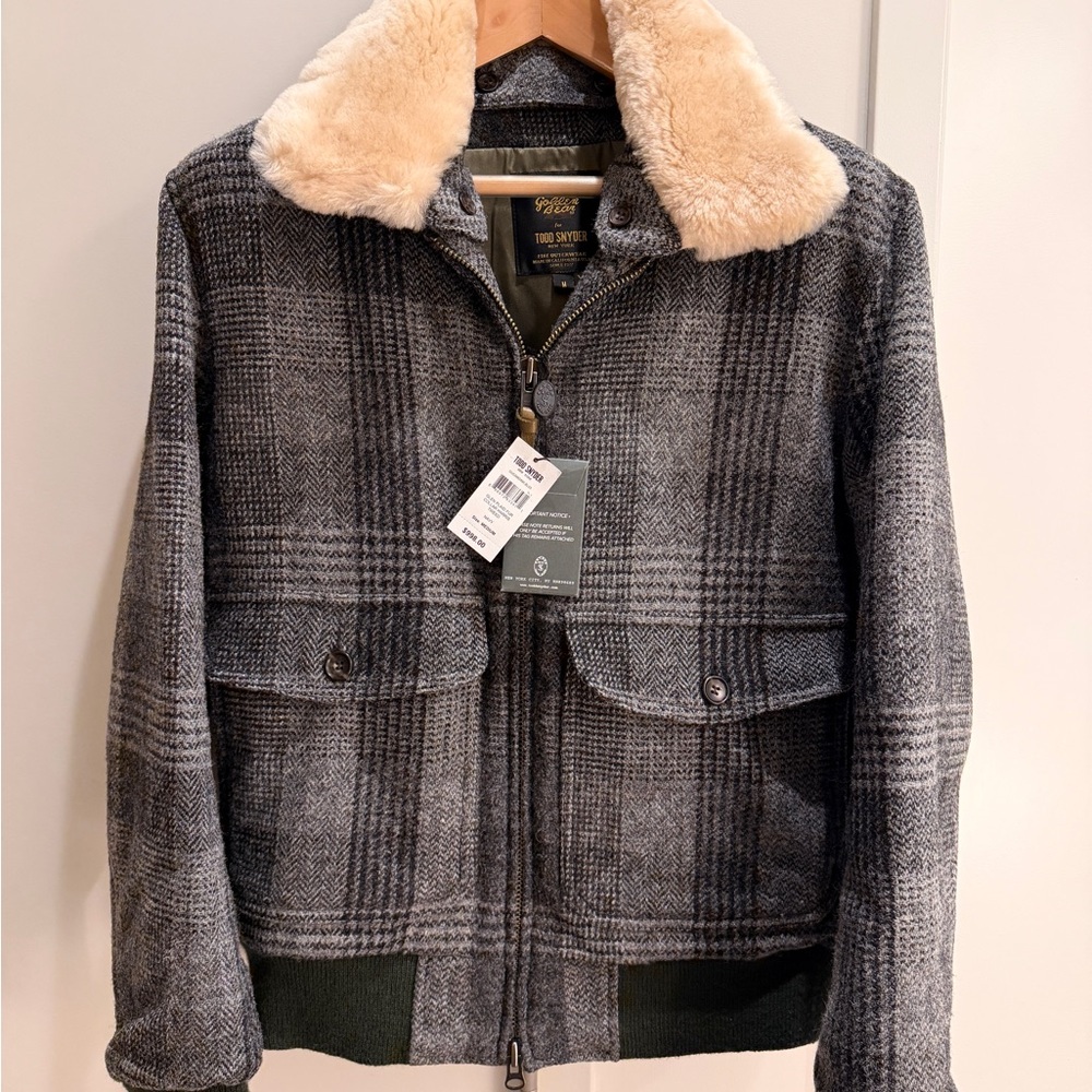 NEW WITH TAGS - Todd Snyder Grey and Cream Plaid Insulated Bomber Jacket